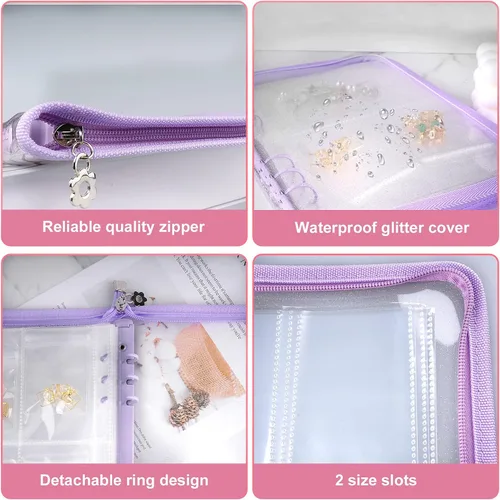 Miniatura 4 de Organizador de joyas de viaje transparente, juego de libros de almacenamiento de joyas con bolsillo, organizador de aretes de collar de viaje