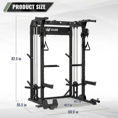 Miniatura 7 de MAJOR FITNESS F22 Power Rack, 1600lbs - Estante para sentadillas todo en uno con sistema de polea doble, marco de acero resistente, accesorios