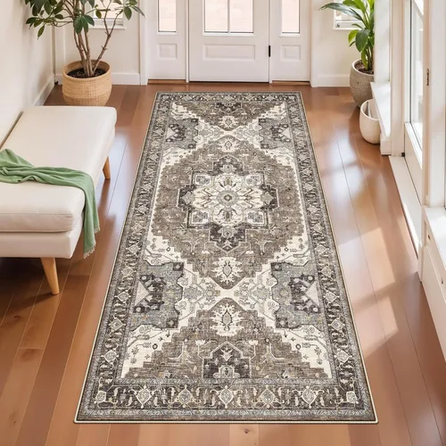 Miniatura 49 de Alfombra lavable para entrada de 2x3 pies - Alfombra pequeña de entrada vintage desgastada oriental antideslizante que no suelta pelusa, suave
