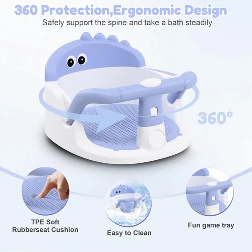 Miniatura 4 de Asiento de baño para bebés de 6 meses en adelante sentados, silla de baño antideslizante con ventosa, seguro y cómodo asiento de baño infantil Azul