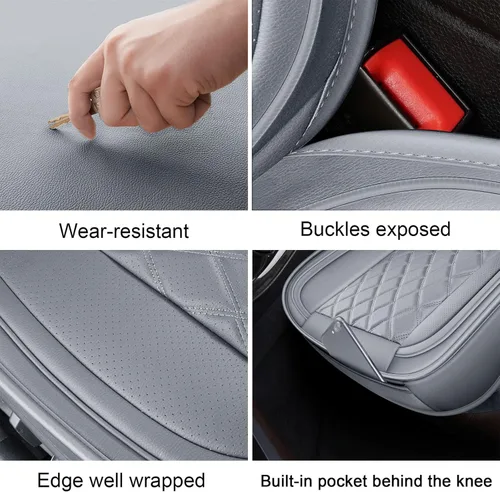 Miniatura 5 de MIROZO Fundas de asiento delantero de automóvil, color gris, 2 fundas de asiento de cuero, impermeables, fundas de asiento de automóvil, fundas