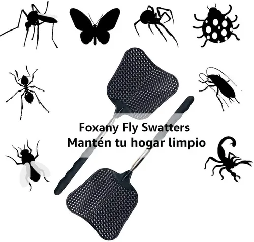 Miniatura 2 de Matamoscas telescópicos, matamoscas de plástico duradero, resistente, matamoscas con mango de acero inoxidable para interior/exterior/aula