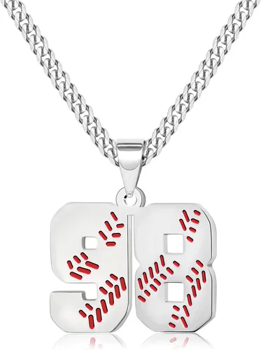 Miniatura 27 de Btysun Collares de béisbol de béisbol número 0-99 dijes de acero inoxidable para hombres, regalos de béisbol, papá, marido, regalo de Navidad