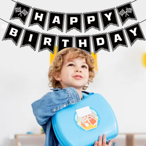 Miniatura 5 de Cartel de cumpleaños de auto de carreras, decoración de cumpleaños de coche de carreras, pancarta de feliz cumpleaños, bandera de carreras, fiesta