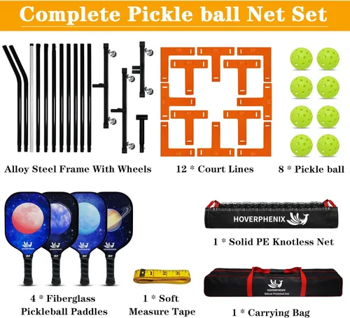 Miniatura 7 de Hoverphenix Portable Pickleball Net Set, 22FT Regulation Size Pickle Ball Net with Paddle Set of 4, Pickleballs and Carry Bag, Easy Setup for Indoor
