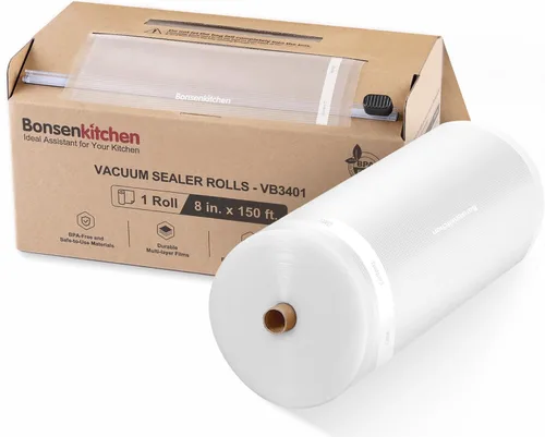 Bolsas de sellado al vacío Bonsenkitchen de 8" x 45,72 m con cortador para almacenamiento de alimentos, grado comercial, libres de BPA, ideales para