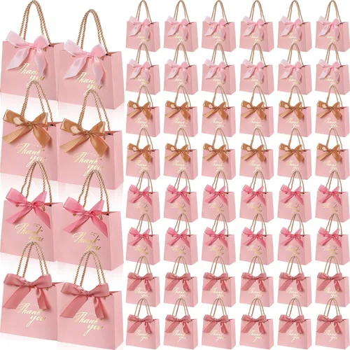 Colarr 120 bolsas pequeñas de regalo de agradecimiento, mini bolsas para dulces con asas y cinta de lazo para bodas, cumpleaños, baby shower, Rosa