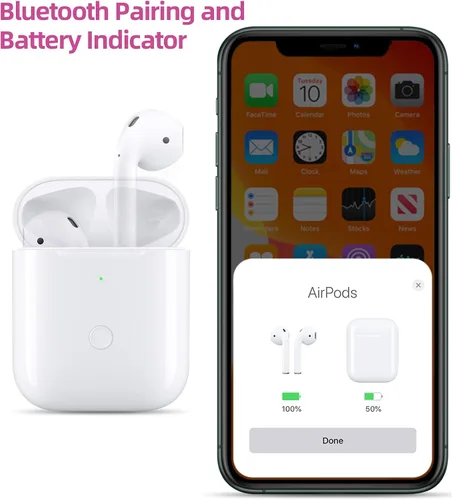Miniatura 5 de Funda de carga inalámbrica de repuesto compatible con AirPods de 1ª y 2ª generación con botón de emparejamiento de sincronización Bluetooth (negro)