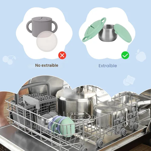 Miniatura 5 de Pack de 2 tazas para aperitivos a prueba de derrames para niños pequeños - Tazas para aperitivos de acero inoxidable desmontables para niños