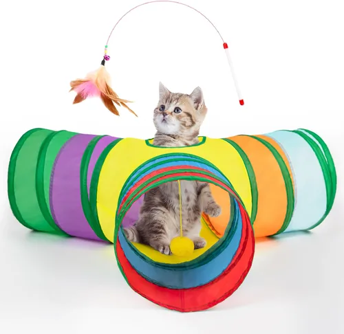 Miniatura 30 de Tempcore Túnel para gatos con tubo de juguete, túneles plegables de 3 vías para gatos, túneles para mascotas aburridas con agujero y pelota, juguete