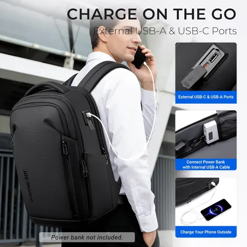 Miniatura 4 de Mochila de viaje para laptop expandida, Negro, Mediana, Mochila Regular Water-Resistant 1800D Oxford Fabric, Side Gussets, USB Charging Port, For