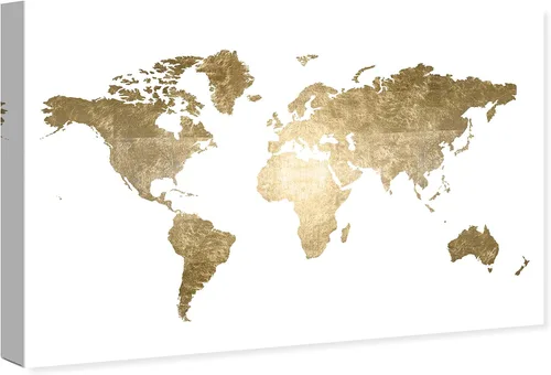 Miniatura 2 de The Oliver Gal Artist Co. Mapas y banderas - Lienzo decorativo para pared, diseño de Hipster Mapa Mundi Gold
