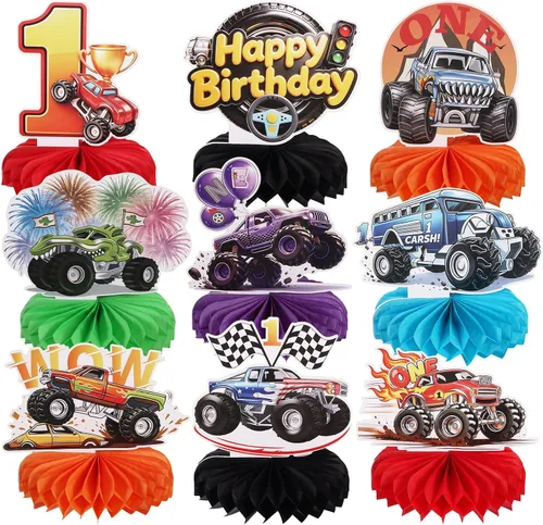 Miniatura 8 de 9 piezas de centro de mesa de auto de carreras de 2º cumpleaños Let's Go Racing Two Fast Birthday Party Decoración de mesa de auto de carreras