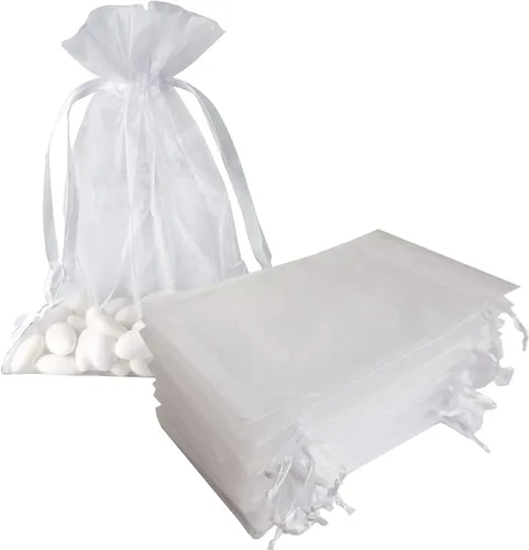 Miniatura 27 de Bolsas de regalo de organza de 5 x 7 pulgadas con cordón para joyas, dulces, flores de lavanda secas, 100 bolsitas rojas, bolsa de malla de tela