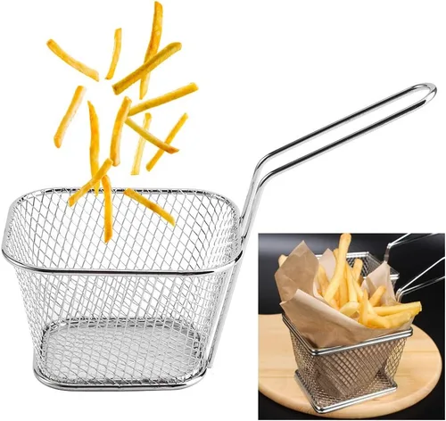 Miniatura 3 de 8 cestas cuadradas para freír, cesta de acero inoxidable para freidora profunda con mango de alambre, 4.1 x 3.3 x 2.6 pulgadas, cestas para servir