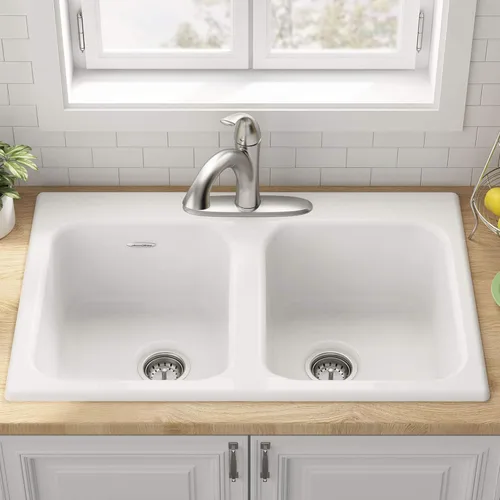 Miniatura 6 de American Standard 77DB33223.308 - Fregadero de cocina de hierro fundido con membrillo de 33 x 22 pulgadas, montaje superior, 3 agujeros