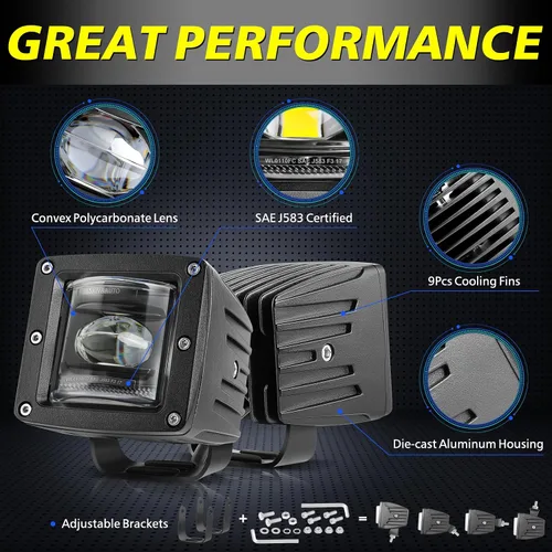 Miniatura 7 de 3" SAE luces antiniebla LED legales para la calle, aprobadas por DOT, cubos LED cuadrados, cápsulas de luz antiniebla de haz trun-cado, 2 piezas