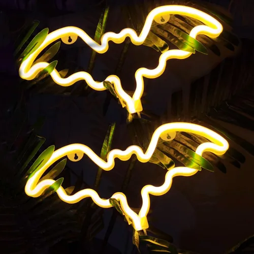 Miniatura 10 de Letreros de neón de murciélago para dormitorio, mesita de noche, decoración de pared, decoración de Halloween, luces LED de noche, adornos de mesa