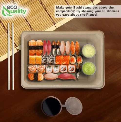 Miniatura 7 de EcoQuality Bandejas de sushi compostables XL - Contenedor de sushi para llevar bagazo de caña de azúcar natural - Biodegradable, plato de sushi