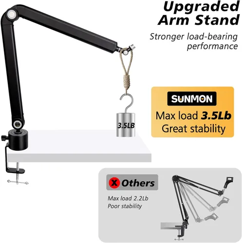 Miniatura 6 de SUNMON Shure SM7B - Brazo de brazo con filtro emergente, brazo de micrófono de ajuste gratuito compatible con micrófono SM7B, parabrisas