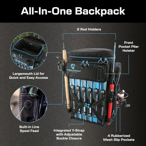 Miniatura 3 de Mochila para aparejos de pesca Evolution Drift Series, mochila de camping con 6 bandejas para aparejos de pesca, resistente
