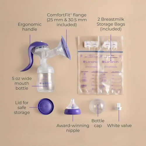 Miniatura 4 de Lansinoh Extractor de leche manual, bomba de mano con borde cómodo, incluye biberón de 5oz con tetina de flujo lento, elementos esenciales