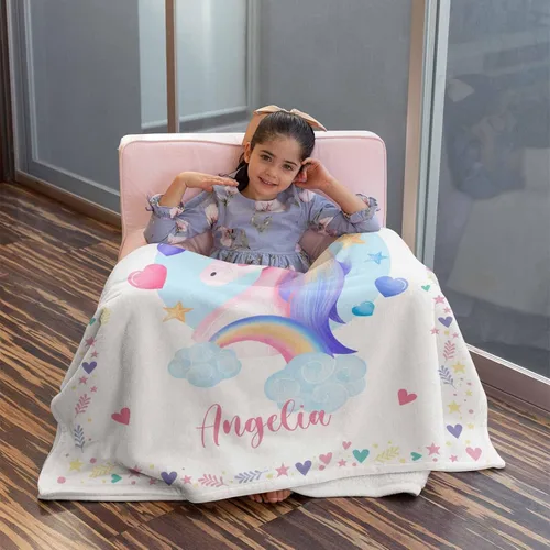 Miniatura 129 de Artsadd Manta de bebé personalizada para niños y niñas con nombre, manta personalizada con nombre de bebé con patrón de unicornio, manta
