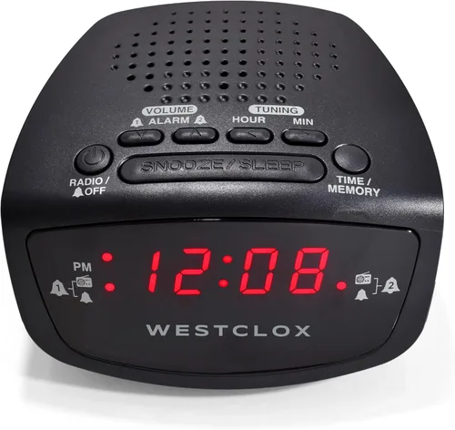 Miniatura 3 de Westclox Radio despertador dual de 0.6 pulgadas, pantalla LED roja, radio FM con 20 preajustes, brillo ajustable, repetición y batería de respaldo