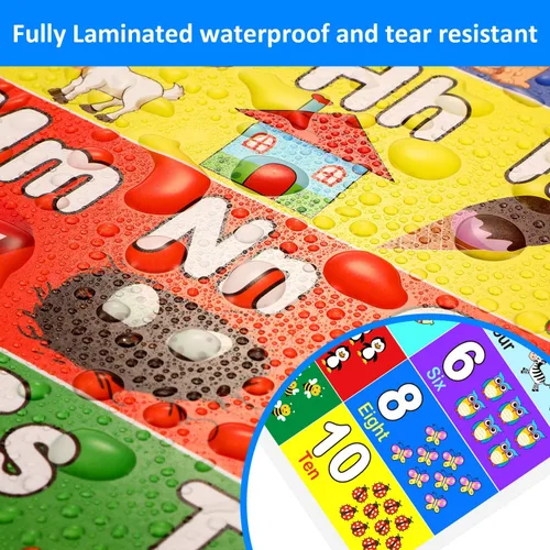 Miniatura 4 de Blulu Póster laminado preescolar para niños pequeños y niños, 2 piezas de póster laminado completo del alfabeto y número 1-100 para guardería
