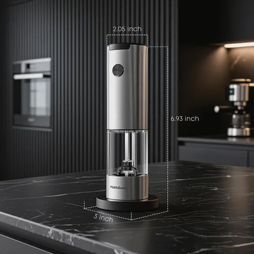 Miniatura 7 de Molinillo eléctrico de sal y pimienta con una sola mano, grosor ajustable, rebabas de cerámica con cuerpo de acero inoxidable, molinos de pimienta