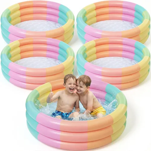 Miniatura 10 de VioraWhite Paquete de 4 piscinas inflables para niños pequeños de 48 x 10 pulgadas, color turquesa, piscina pequeña de 3 anillos redondos