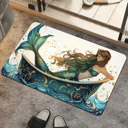 Miniatura 33 de Alfombra de baño, diseño abstracto de mármol azul y dorado, antideslizante, de secado rápido, súper absorbente, delgada, para debajo de la puerta