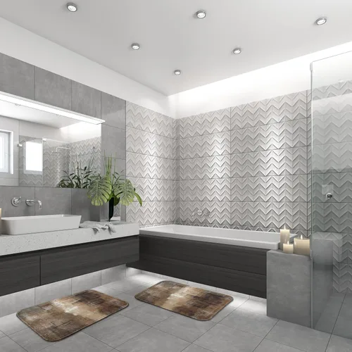 Miniatura 7 de Britimes - Juego de tapetes modernos abstractos para baño, 2 tapetes de arte lavables en marrón y gris, tapetes para piso, alfombras para baño