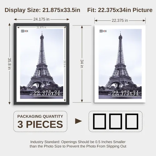 Miniatura 3 de VCK Marcos para póster de madera maciza de 22.375 x 34 pulgadas, marco de fotos A1 negro con montaje en pared, paquete de 3