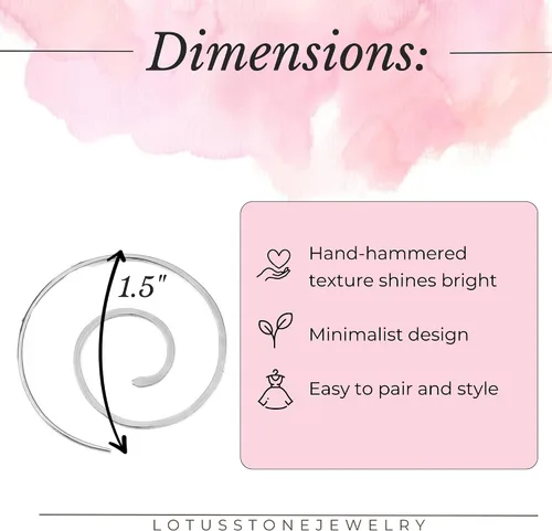 Miniatura 32 de Aretes de aro finos martillados, elegantes plata esterlina geométrica sólida, relleno de oro y relleno de oro rosa; para mujer por Lotus Stone
