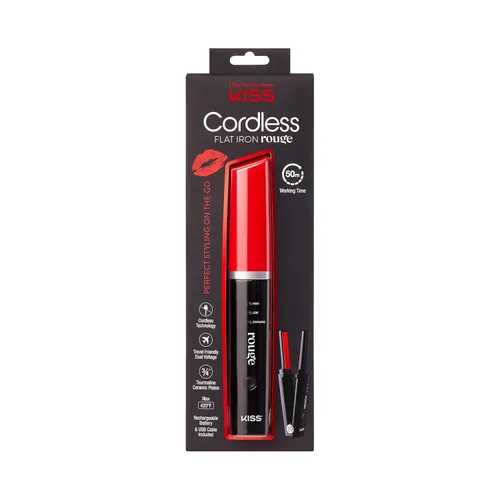 KISS Plancha plana inalámbrica Rouge Plancha de pelo portátil, placas de cerámica de turmalina, 350°F - 420°F, batería de iones de litio recargable