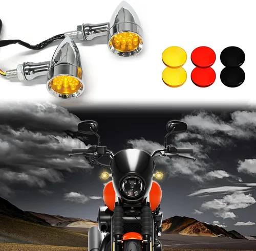 Miniatura 2 de DREAMIZER 2 piezas de luces intermitentes para motocicleta con 15 LEDs, cromadas, tipo bala, lámparas indicadoras delanteras y traseras, compatibles