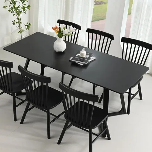 Miniatura 8 de DELAVIN Mesa de comedor grande de madera maciza de 70.8 pulgadas para 6-8 personas, mesa de cocina moderna de roble con veta de madera natural, mesa