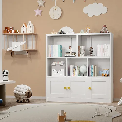 Miniatura 6 de erosoei Estantería para niños y organizador de almacenamiento de juguetes con 3 gabinetes y 5 cubos abiertos, organizador de almacenamiento