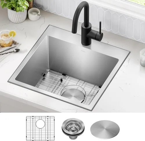 Miniatura 2 de Kraus Standart PRO - Fregadero de cocina de acero inoxidable de calibre 16 con tazón individual para bar, montaje superior/inferior de 18 pulgadas