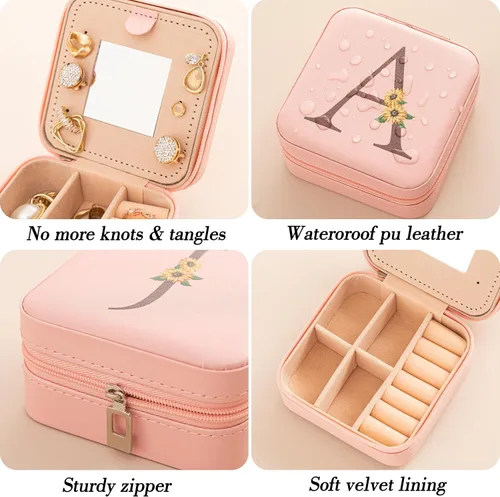 Miniatura 3 de HBselect Joyero de viaje para joyería, organizador de joyas, pequeñas cajas de joyería para mujeres, anillos, collares, aretes, joyero, caja