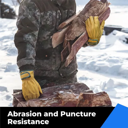 Miniatura 4 de toolant Guantes de trabajo de cuero de invierno, forro Thinsulate cálido 3M para trabajo en clima frío, guantes con aislamiento térmico Amarillo