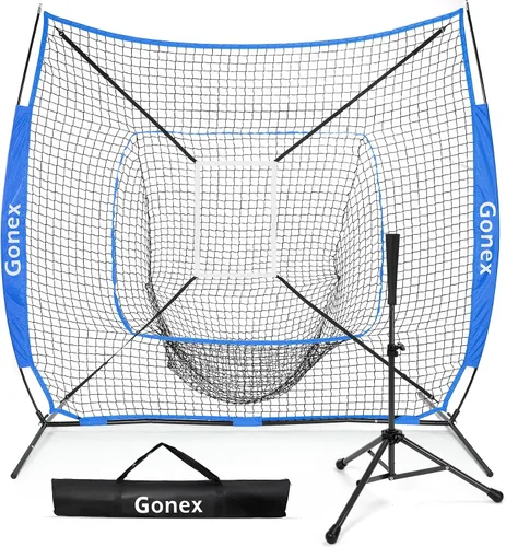 Miniatura 9 de Gonex - Juego de red de práctica de béisbol y sóftbol de 7 x 7 pies con camiseta de bateo para bateo y lanzamiento, ayuda de entrenamiento