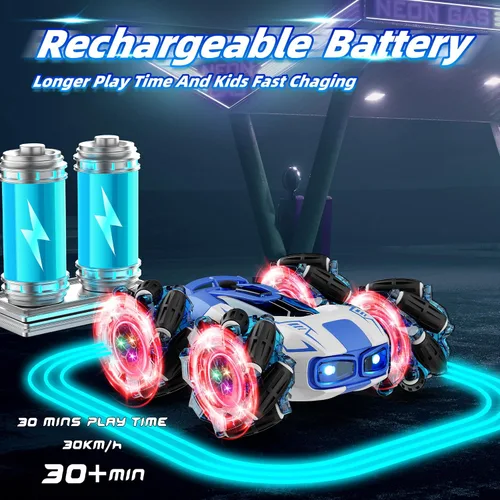 Miniatura 4 de OSIMILY Auto de control remoto 4WD con rotación de 360° Drift Stunt RC Control remoto de 2.4 GHz con luces frías, juguete todoterreno todoterreno