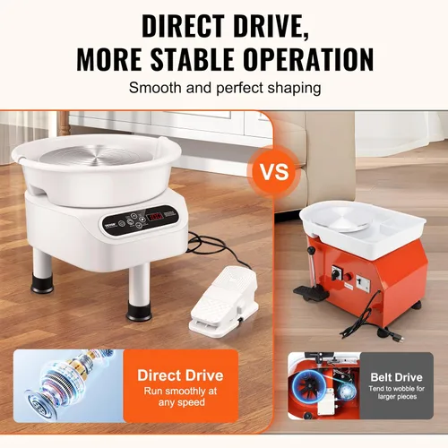Miniatura 3 de VEVOR Rueda de cerámica de 11 pulgadas para adultos, máquina formadora de 450 W con motor de accionamiento directo y pantalla táctil LCD, pedal