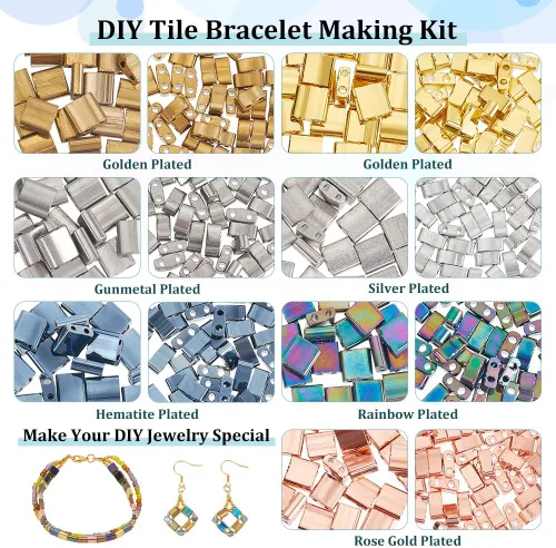 Miniatura 4 de NBEADS 455 cuentas de 2 tamaños de 2 agujeros, cuentas de semillas de vidrio rectangulares de 7 colores para hacer joyas, kit de bricolaje