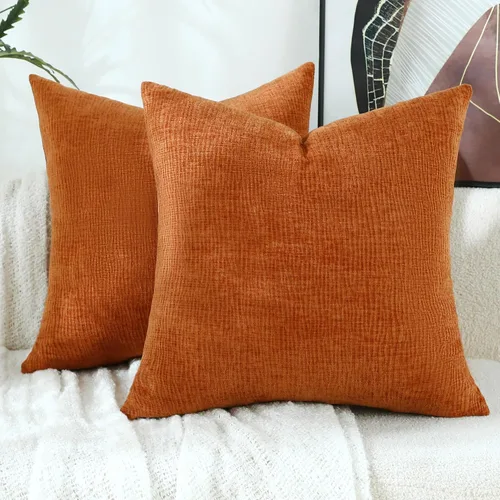 Miniatura 9 de Stellhome Blue Grey Chenille Throw Pillow Covers 16x16 Inch Set of 2, Soft Line Textured Cushion Cases, Modern Farmhouse Boho Home Decor for Couch