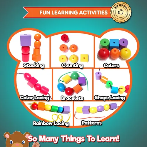 Miniatura 5 de Cuentas para enhebrar Jumbo para niños - Juegos Montessori para niños pequeños y juguetes educativos - Juego de correspondencia arcoíris y set