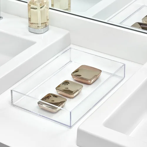 Miniatura 2 de Organizador Clarity de InterDesign para tocador, adecuado para cosméticos y productos de belleza, 8 x 12 x 2 pulgadas, transparente, Transparente