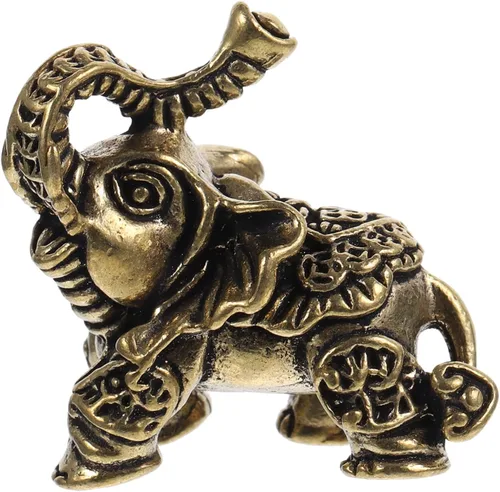 WOONEKY Figura de elefante de latón, estatua de animal en miniatura vintage, 1.37 x 1.29 x 0.70 pulgadas, escultura decorativa de escritorio para